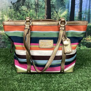 Coach Multi-Colored Striped Tote Handbag
